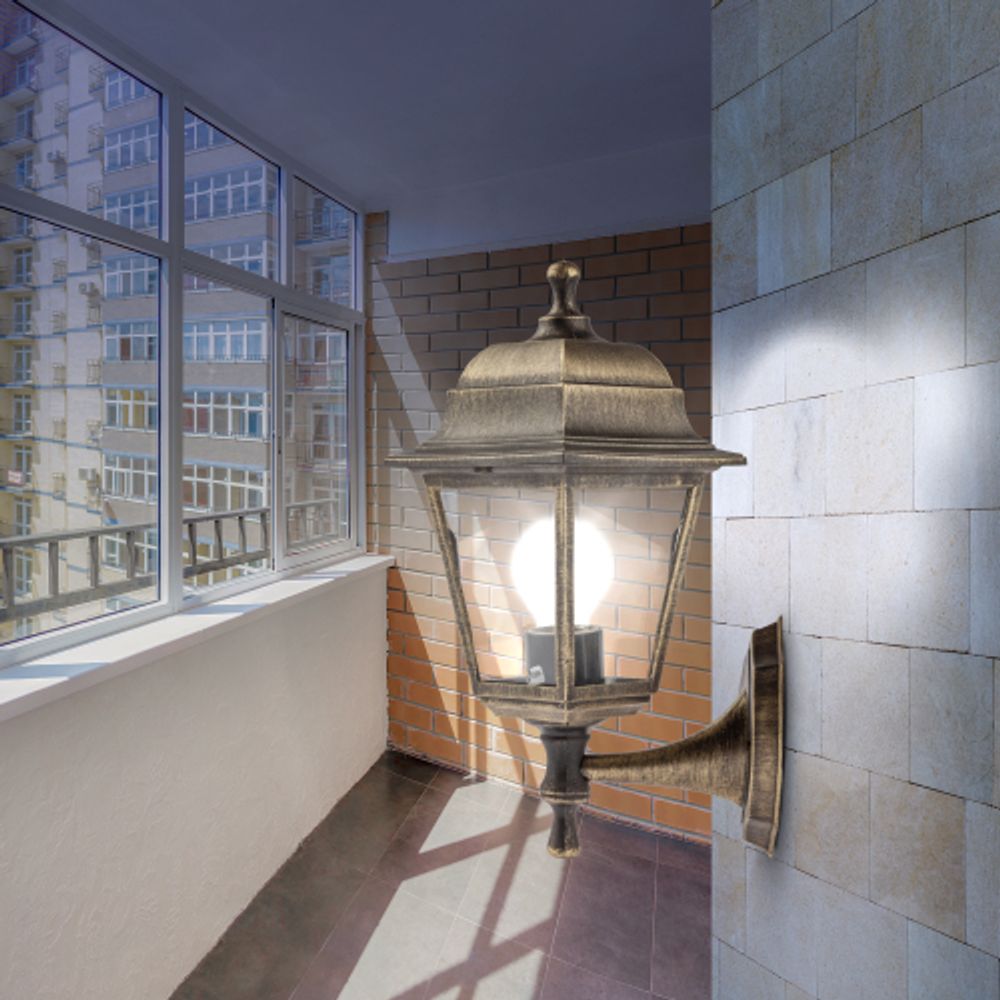 Садово-парковый светильник ЭРА НБУ 04-60-001 бронза 4 гранный настенный IP44 Е27 max60Вт