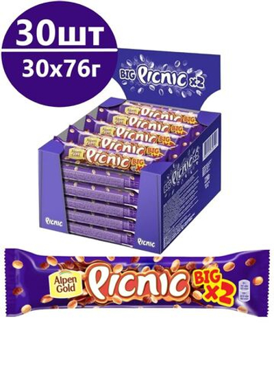 Шоколадные батончики Пикник Биг с изюмом 1 блок (76 г * 30 шт)