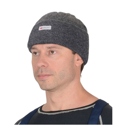 Шапка полушерстяная двойная Иней, утеплитель Тинсулейт, цвет серый