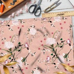 Ткань бифлекс птицы на цветках