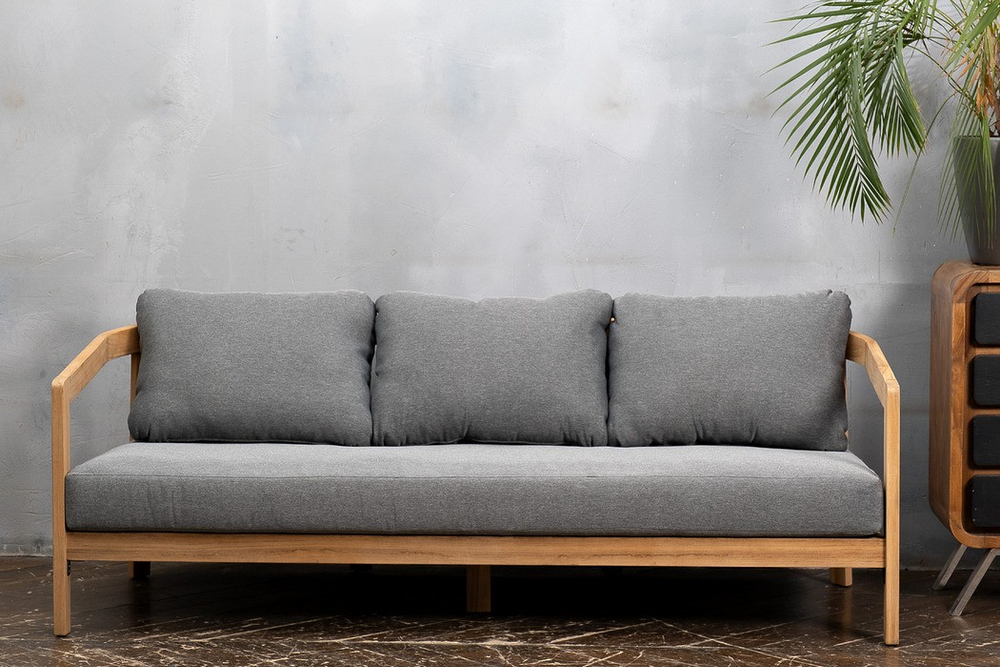 Диван из тика Joygarden ВЕНТО 3-х местный, Natural Teak, серый