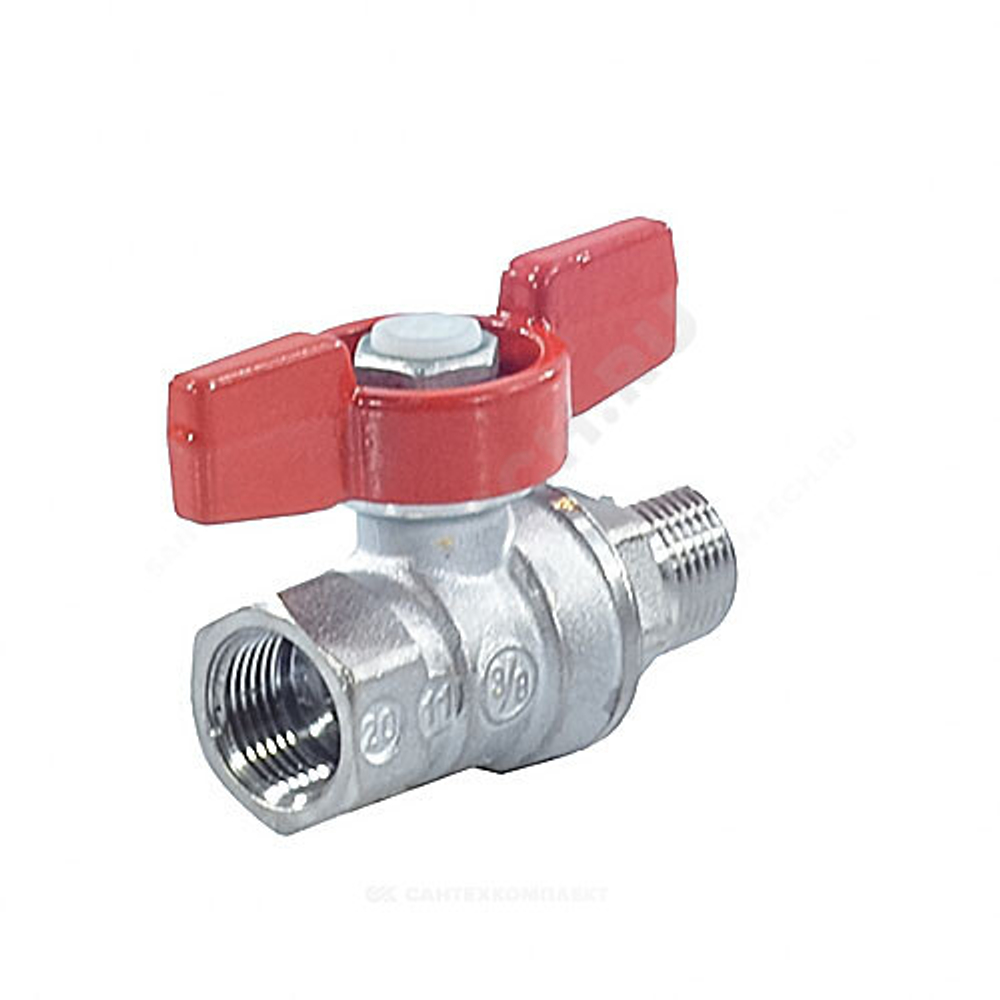 Кран шаровой латунь хром R254D Ду 15 Ру42 ВР/НР бабочка красная Giacomini R254X003