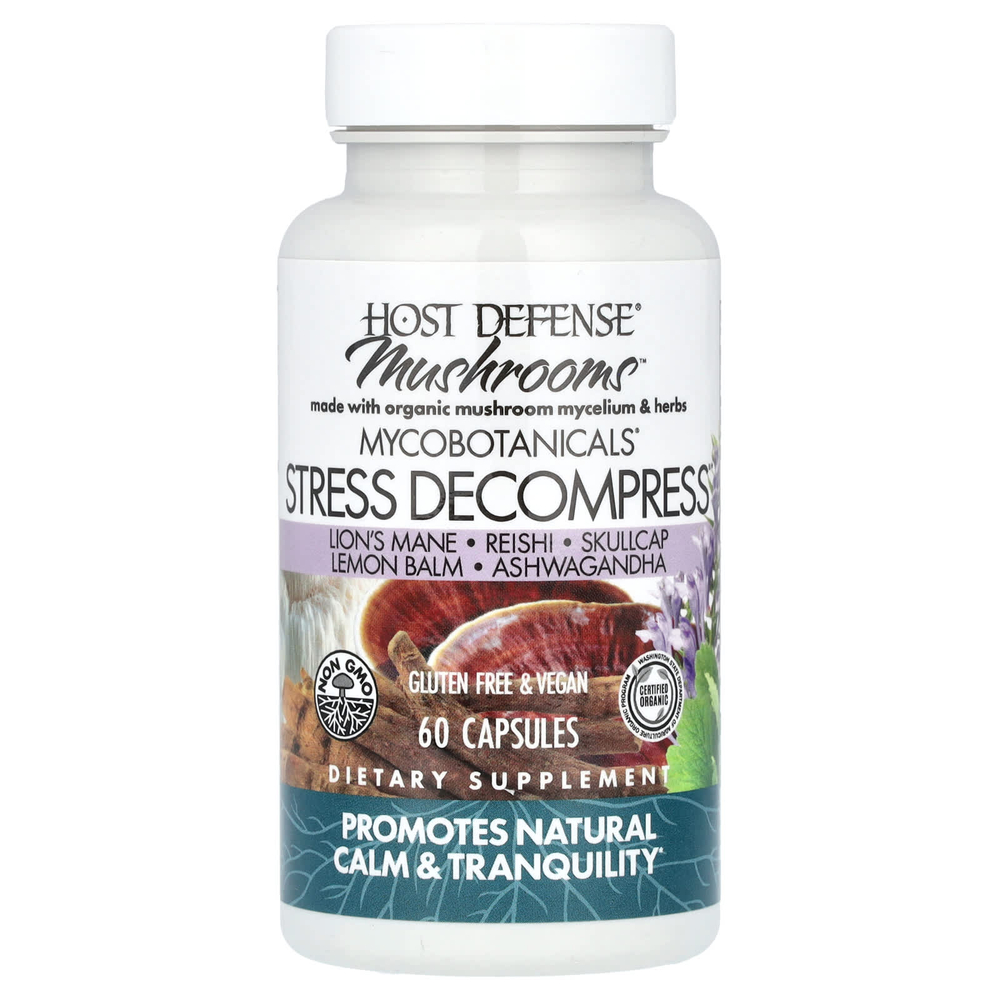 Host Defense, Mushrooms ™, MycoBotanicals®, Stress Decompress®, 60 капсул