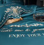 Постельное белье Сатин Гладкокрашеный Вышивка Делюкс на резинке DHCR003