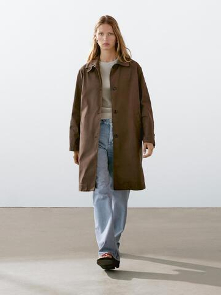 Massimo Dutti Тренч из смесового хлопка, коричневый