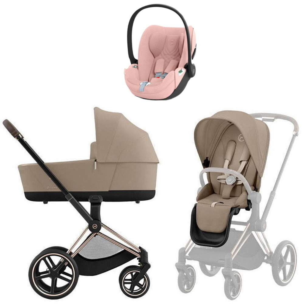 Коляска Cybex Priam IV Rosegold complete Cloud T Peach Pink Plus Base T 3 в 1 Cozy Beige