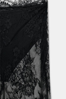 ZARA КРУЖЕВНАЯ ЮБКА МИДИ, ЧЕРНЫЙ