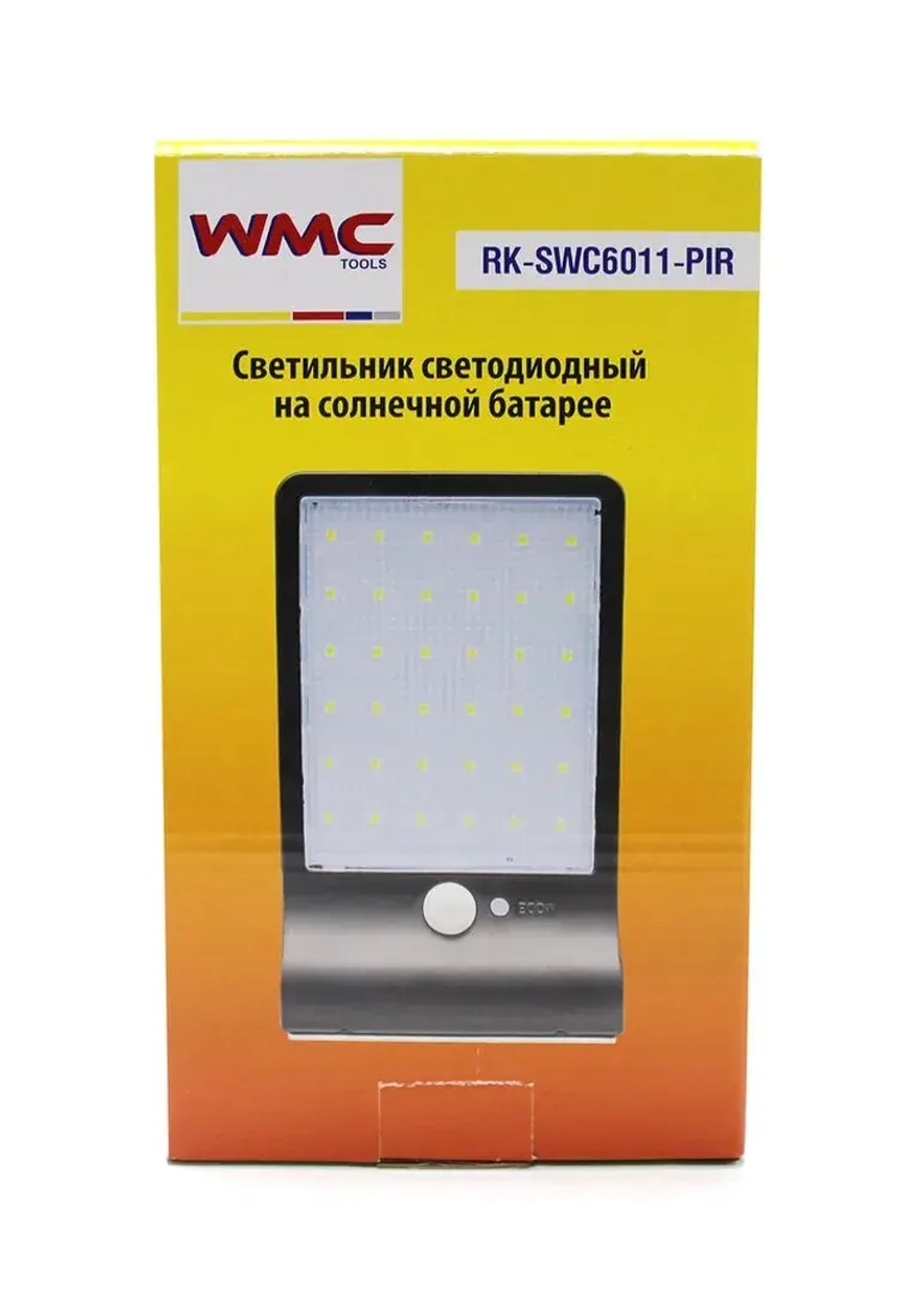 Светильник светодиодный на солнечной батарее с датчиком движения (5.5V,2.5W,18650Li,3.7V,2000mAh,36SMD Led,6500К,раб. время8-10ч,заряд.4-6ч,IP44,180х1 WMC TOOLS WMC-RK-SWC6011-PIR