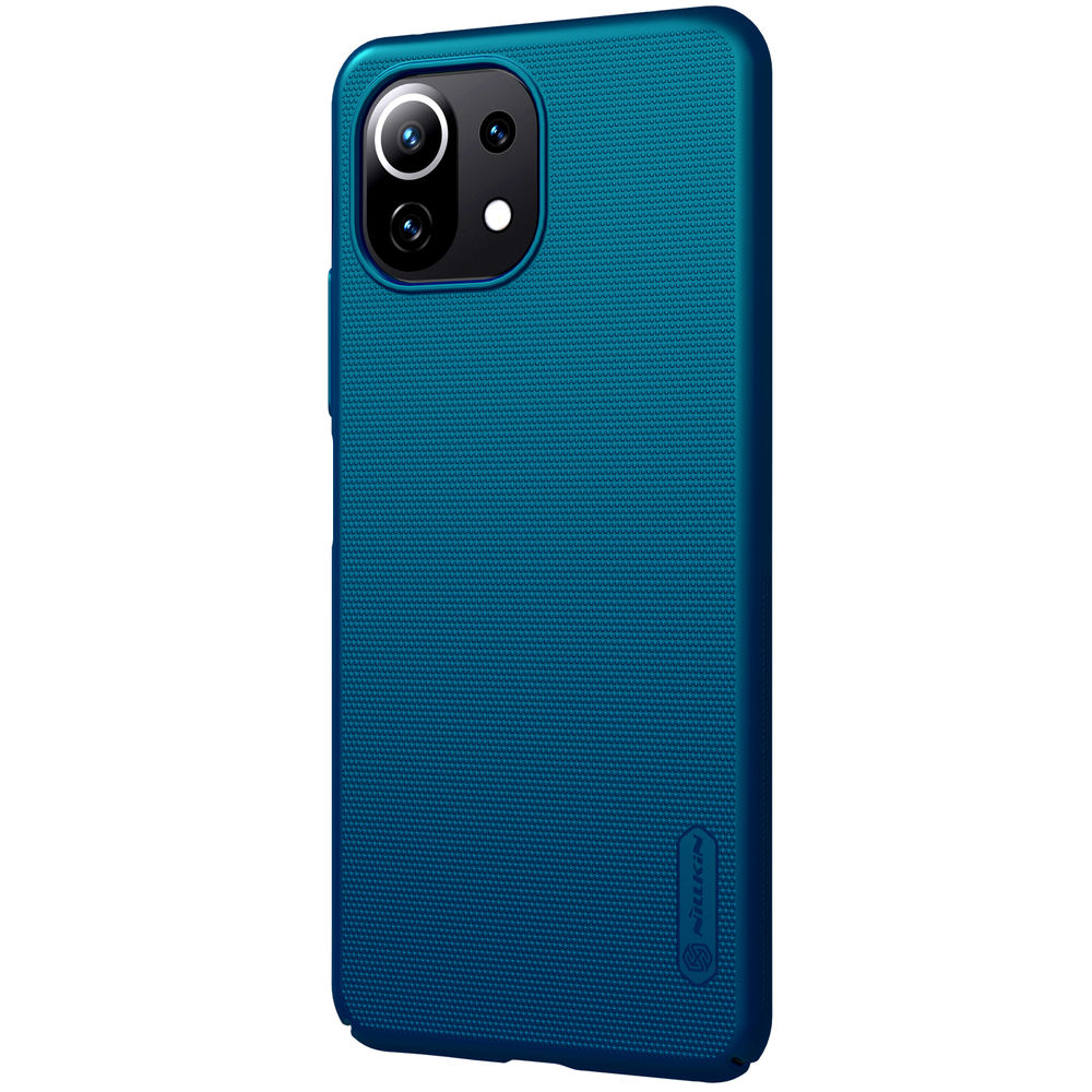 Тонкий жесткий чехол синего цвета (Peacock Blue) от Nillkin для Xiaomi Mi 11 Lite, серия Super Frosted Shield