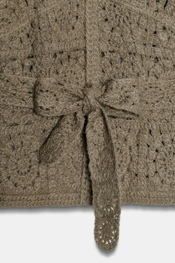 ZARA ВЯЗАНЫЙ КАРДИГАН С ПОЯСОМ, СВЕТЛЫЙ ХАКИ