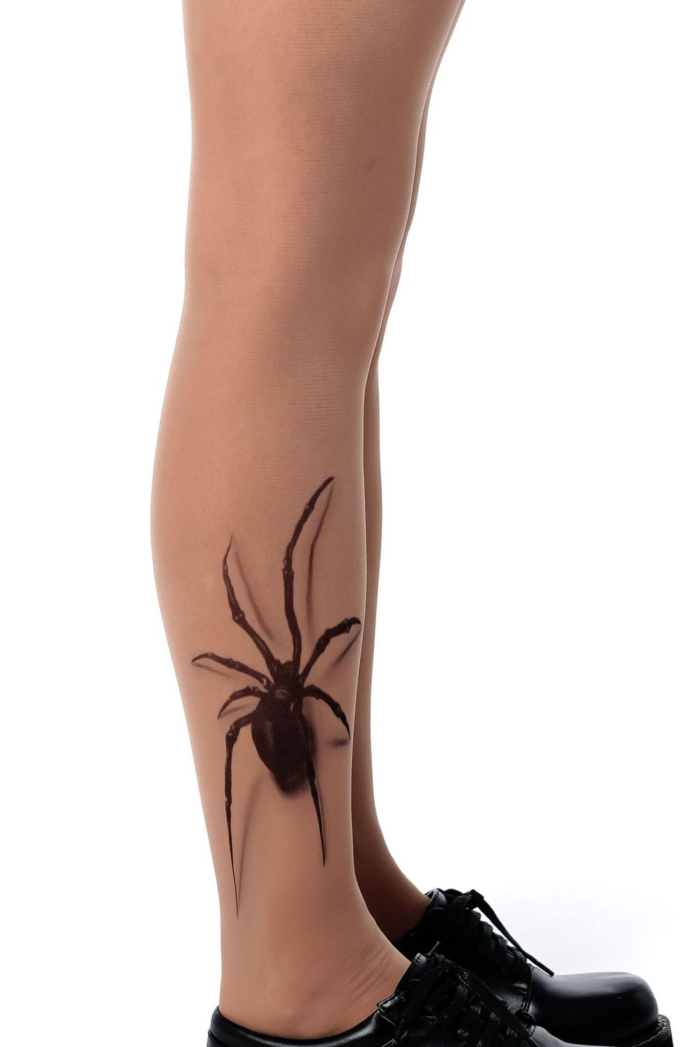 Колготки с принтом в виде паука на правой ножке (Размер: S-M-L) (Цвет: бежевый)