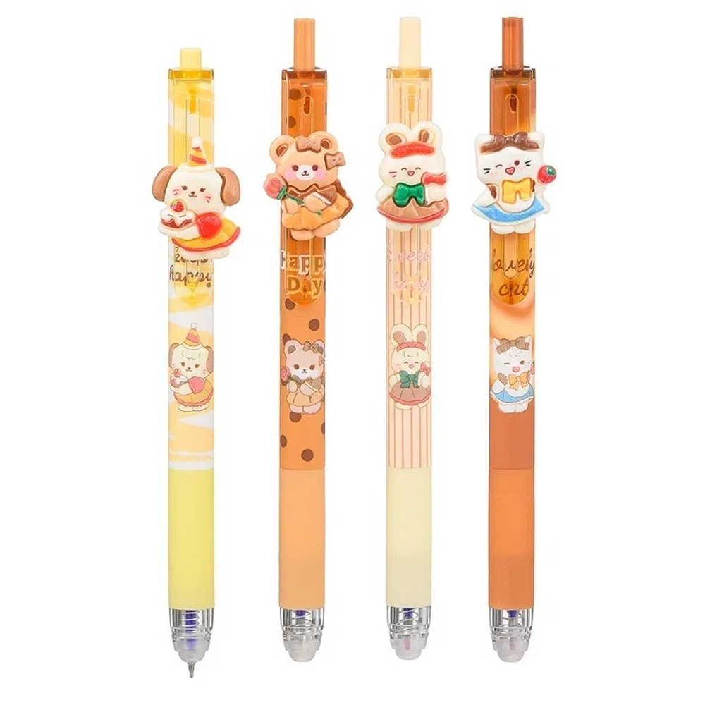 Ручка гелевая, пиши-стирай, автоматическая, Basir, синие чернила, серия "ЖИВОТНЫЕ", с игрушкой на корпусе