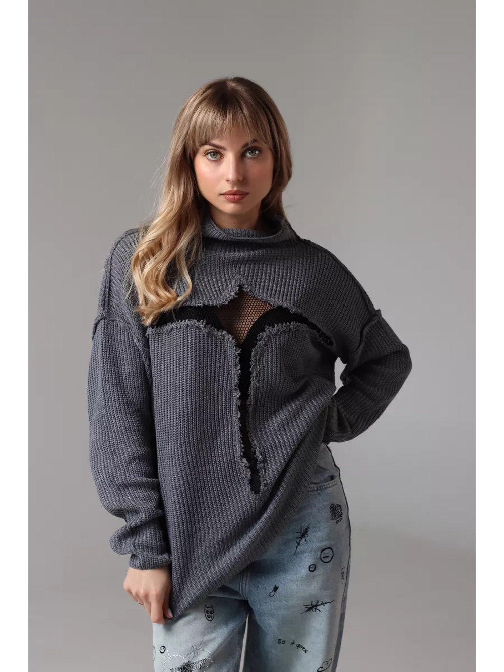 Свитер сетка с горлом