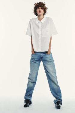 ZARA ПОЛУПРОЗРАЧНАЯ ХЛОПКОВАЯ РУБАШКА, ЖЕЛТОВАТО-БЕЛЫЙ