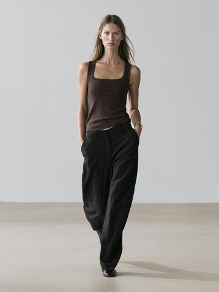 Massimo Dutti Топ без рукавов с квадратным вырезом, коричневый