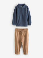 Поло с длинным рукавом и брюки в комплекте для мальчика Next 948-986, Темно-синий, Бежевый