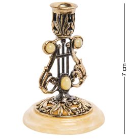 Народные промыслы AM-3049/1 Подсвечник «Арфа» (латунь, янтарь)