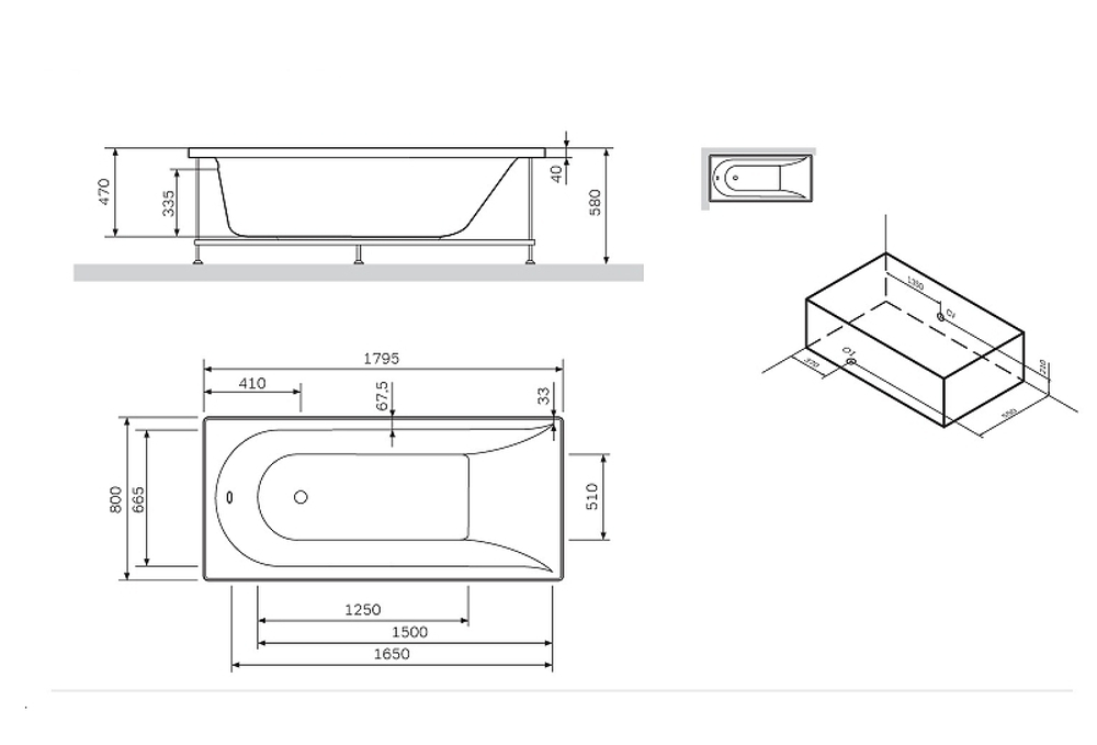 Каркас для ванны AM.PM Spirit 180x80 W72A-180-080W-R2 Серый