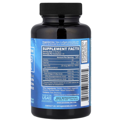 BioEmblem, рыбий жир с омега-3, 120 мягких таблеток