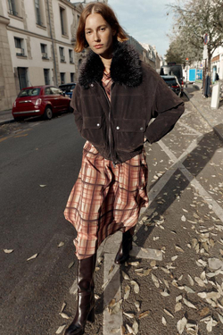 ZARA БОМБЕР ОВЕРСАЙЗ С ОТЛОЖНЫМ ВОРОТНИКОМ ИЗ ИСКУССТВЕННОГО МЕХА, КОРИЧНЕВЫЙ