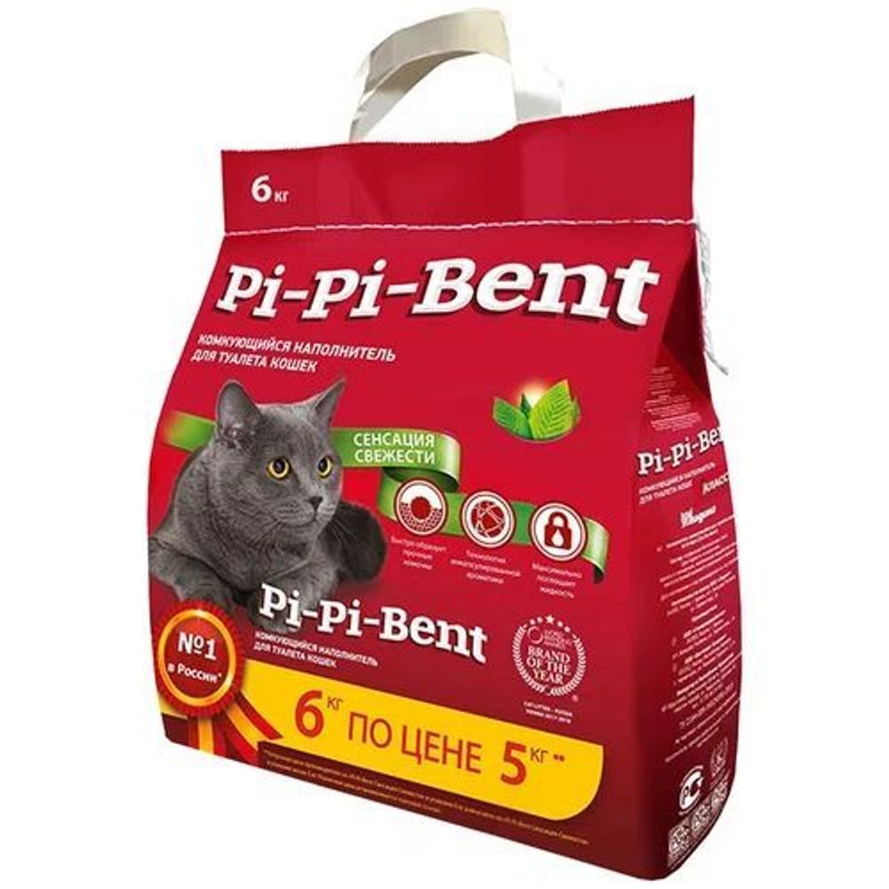 Комкующийся наполнитель Pi-Pi Bent Сенсация свежести для кошачьего туалета с ароматом свежих трав и цветов 5 кг + 1 кг в подарок