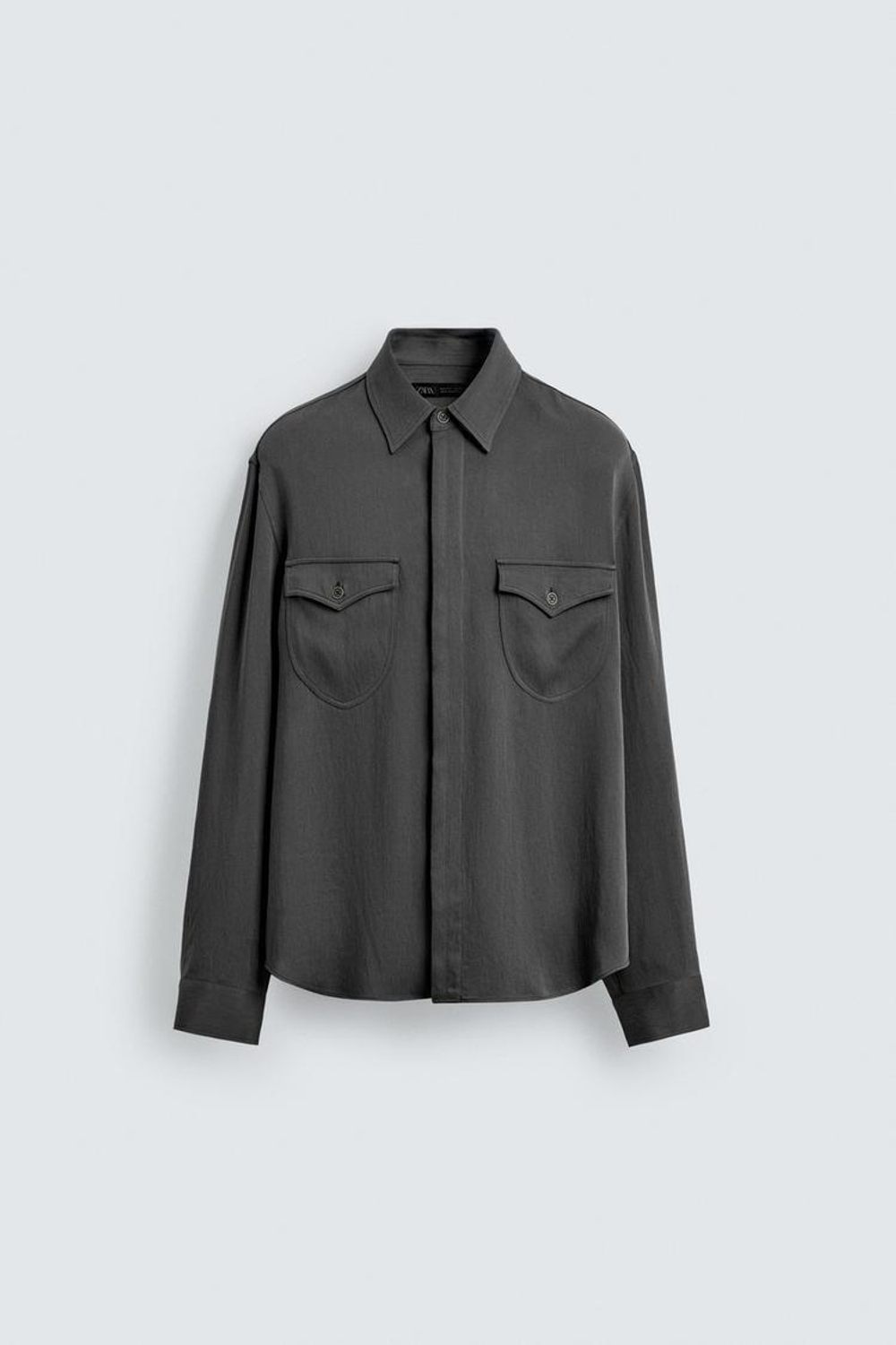 ZARА СВОБОДНАЯ РУБАШКА С КАРМАНАМИ, СЕРЫЙ