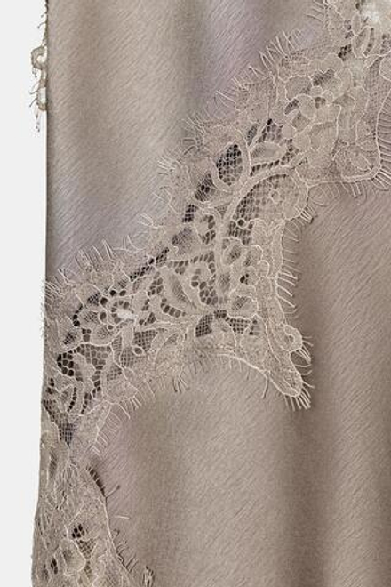 ZARA ТОП В БЕЛЬЕВОМ СТИЛЕ С КРУЖЕВОМ — ZW COLLECTION, СЕРО-КОРИЧНЕВЫЙ