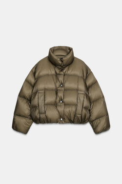 ZARA КОРОТКИЙ ПУХОВИК WATER REPELLENT WINDPROOF, ХАКИ
