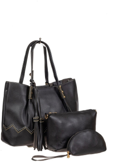 Чёрная женская сумка-матрёшка с двумя косметичками