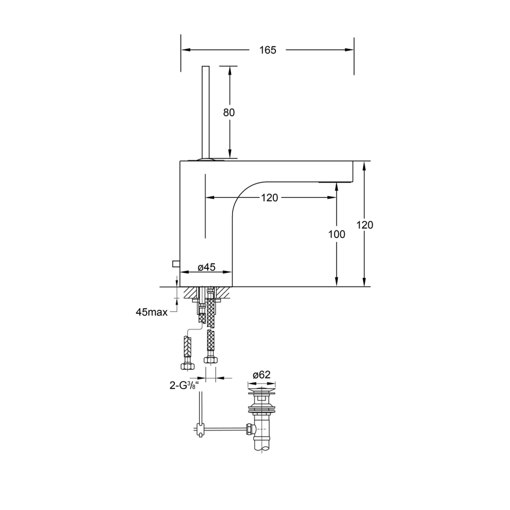 Смеситель для раковины Steinberg Серия 210 с керамическим картриджем Джойстик, со сливным гарнитуром 1 1/4“, с гибкими шлангами 3/8“, хром 215 1000