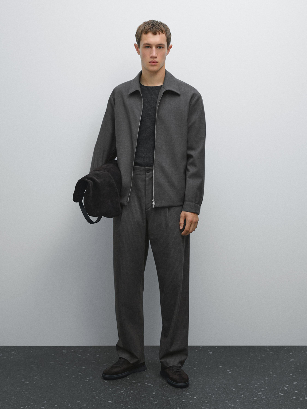 Massimo Dutti Брюки в тонкую полоску свободного кроя, серый