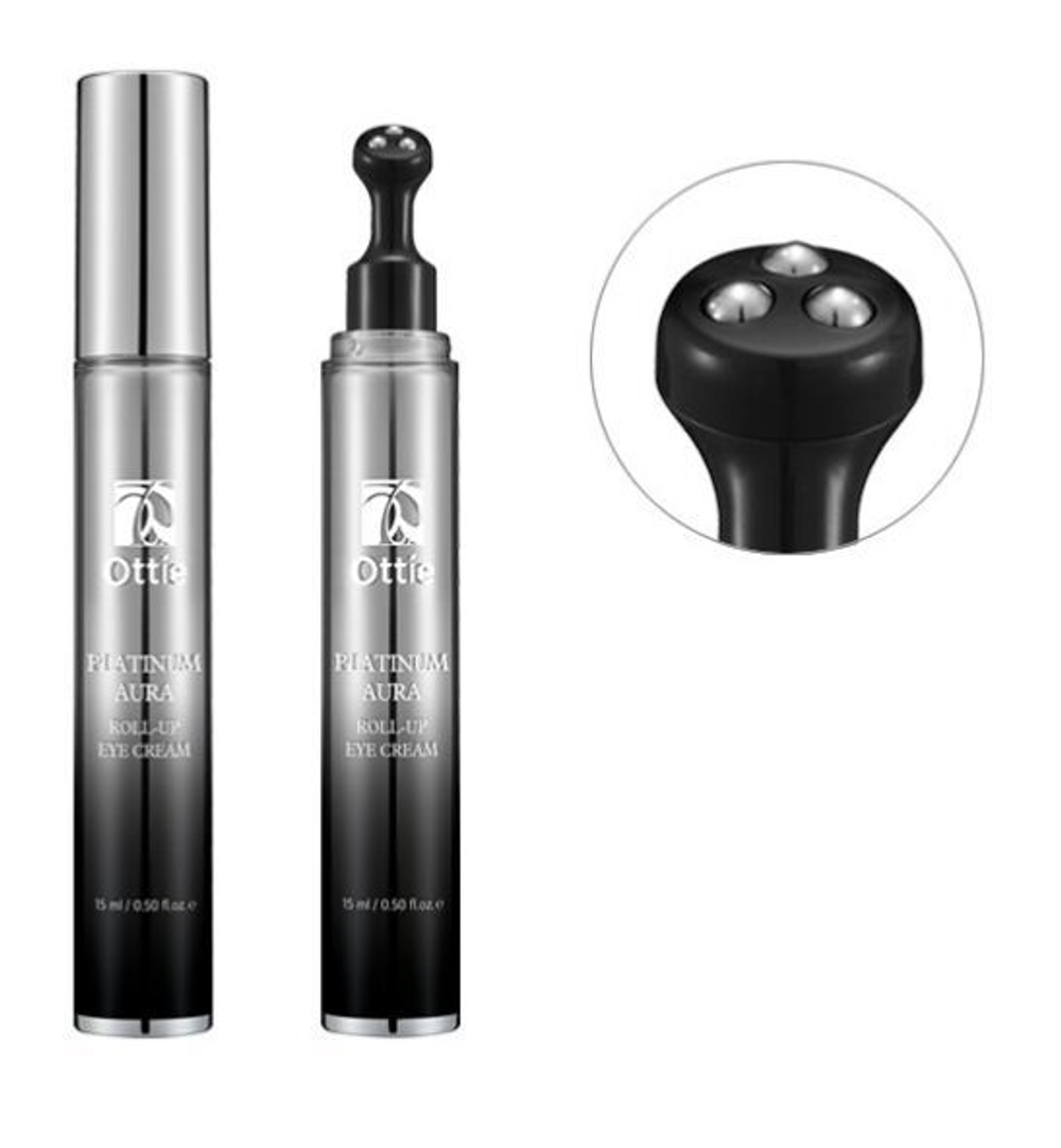 Ottie Platinum Aura Roll-Up Eye Cream анти-эйдж крем для кожи вокруг глаз с экстрактом черной икры, идебеноном и пептидами, с роллером