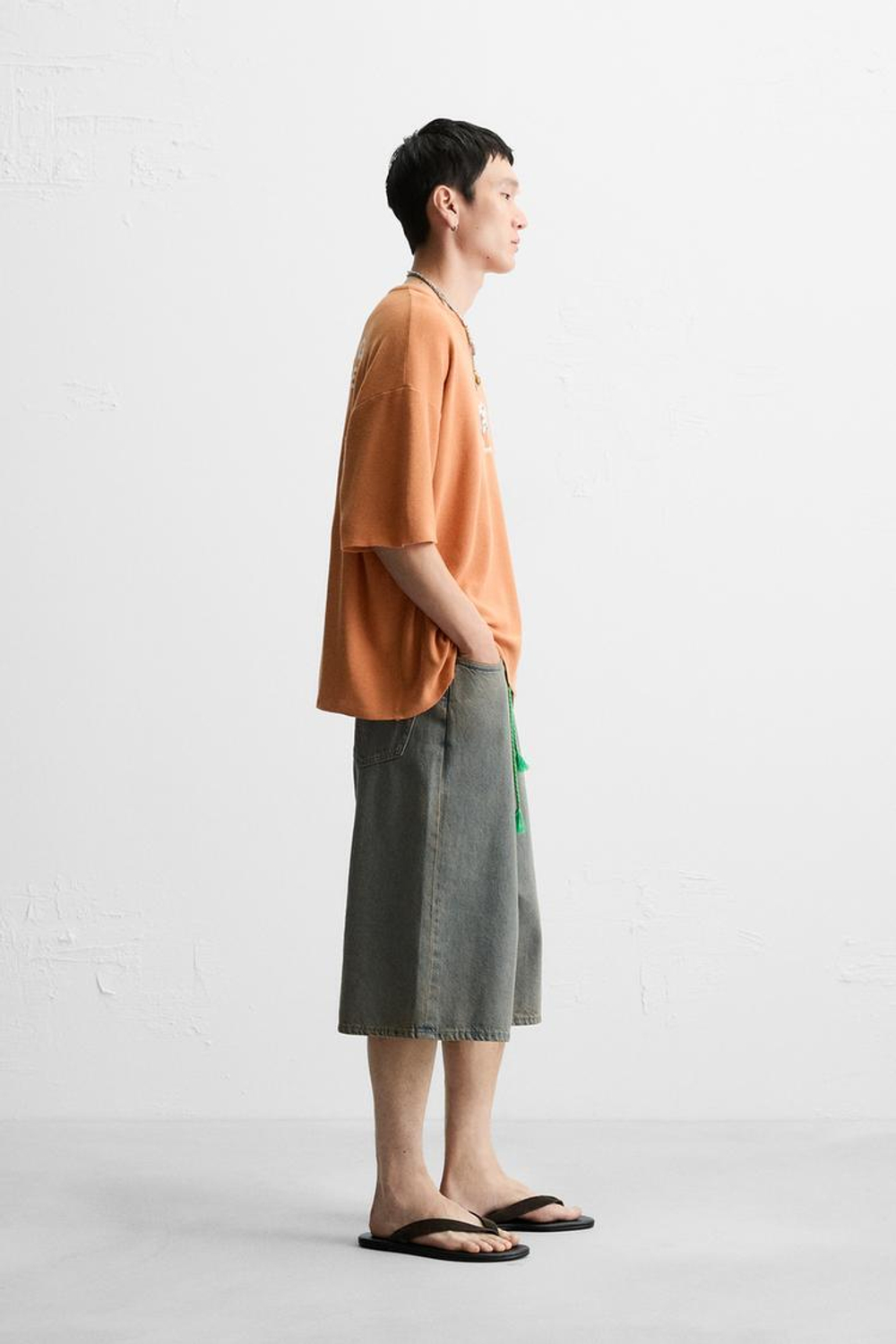 ZARA ТРИКОТАЖНАЯ ФУТБОЛКА С ПРИНТОМ, ОРАНЖЕВЫЙ