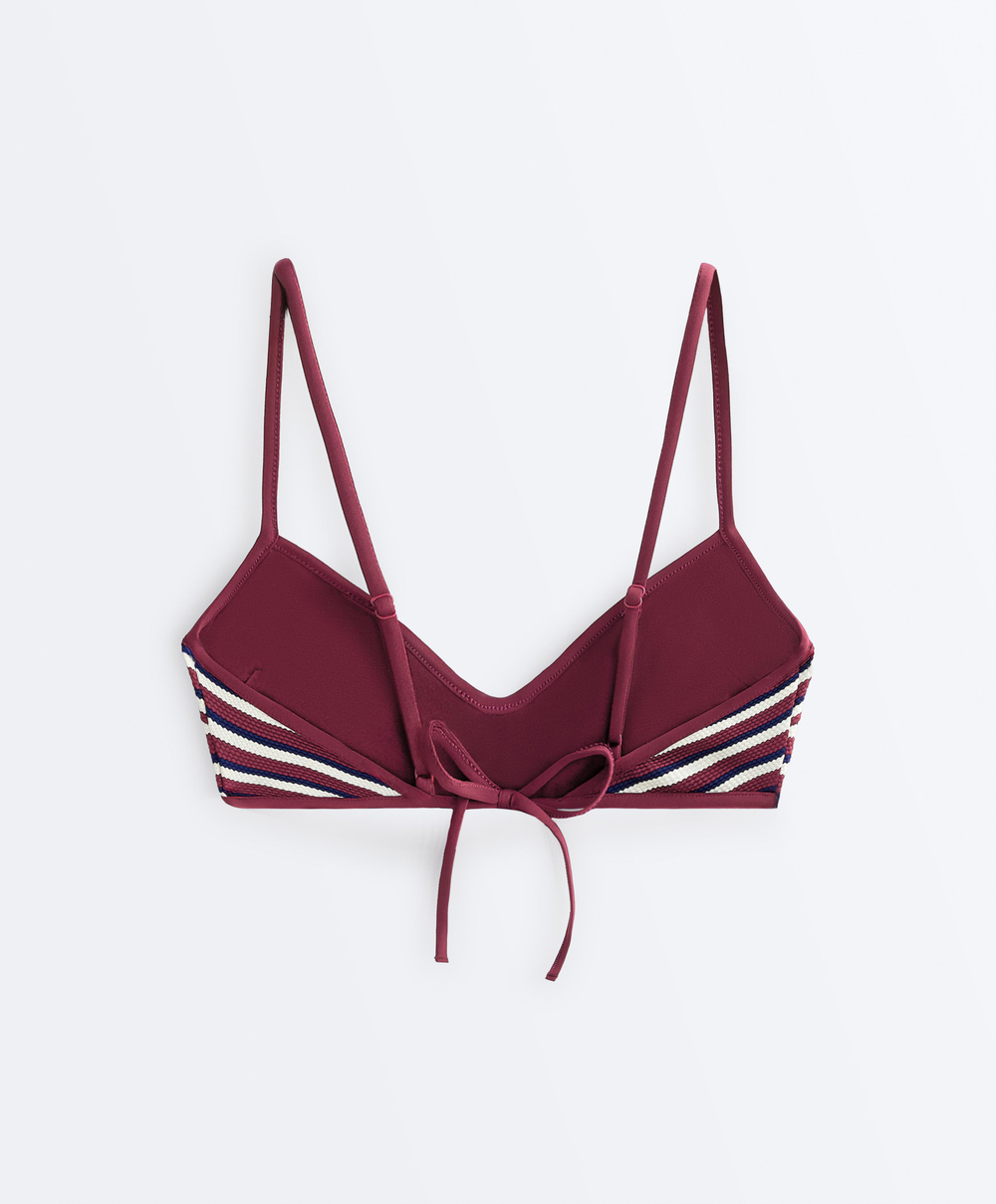 OYSHO Топ-бикини с треугольными чашечками в контрастную полоску, сливовый