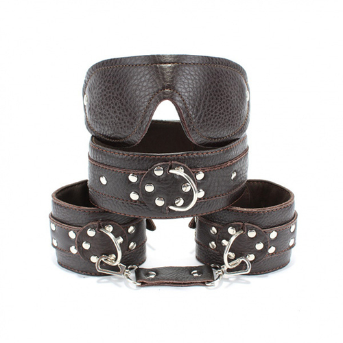 Набор БДСМ-аксессуаров из кожи: маска, ошейник и оковы БДСМ Арсенал 63015