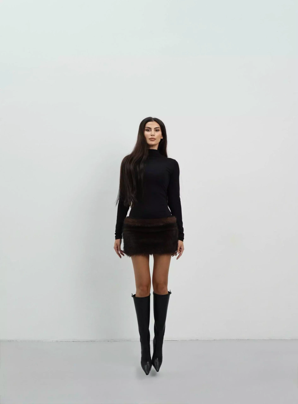 Платье с мехом, Коричневое