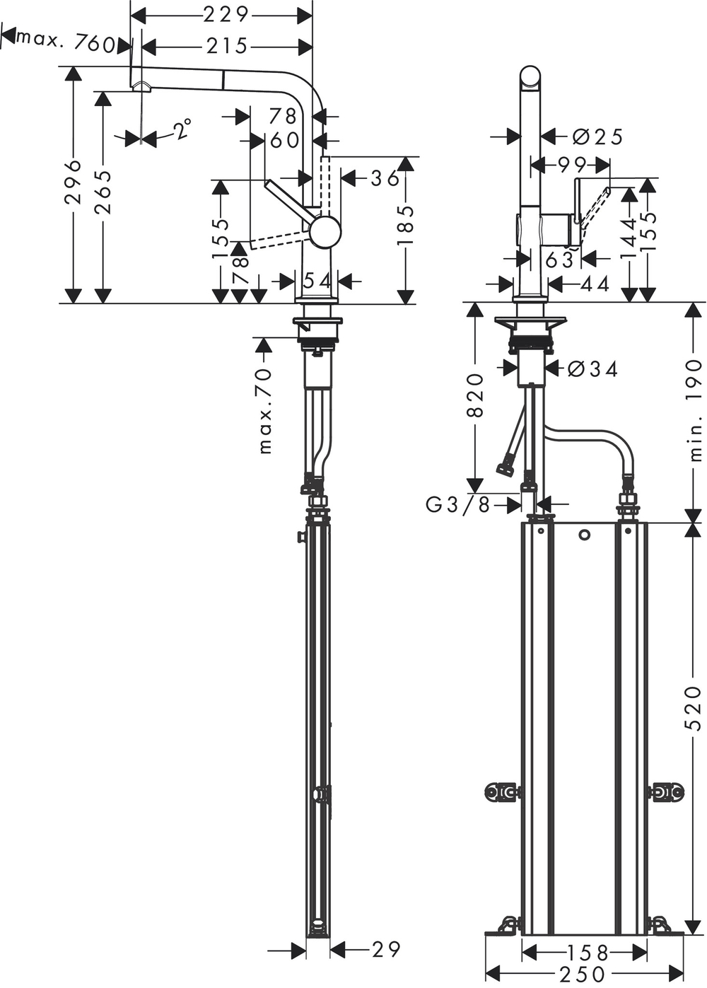 Кухонный смеситель Hansgrohe Talis M54 270 с вытяжным изливом 1jet Sbox 72809000