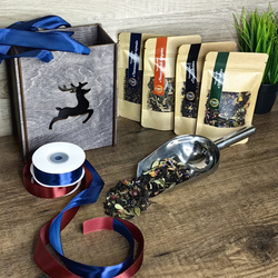 Подарочный набор премиум чая 4 пакета в подарочном деревянном пакете с логотипом