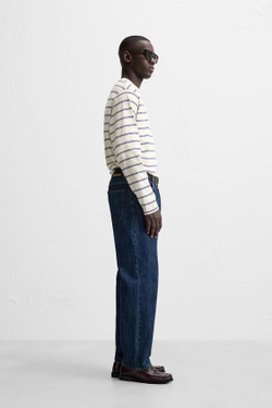 ZARA ФУТБОЛКА В ПОЛОСКУ, ЭКРЮ/СИНИЙ