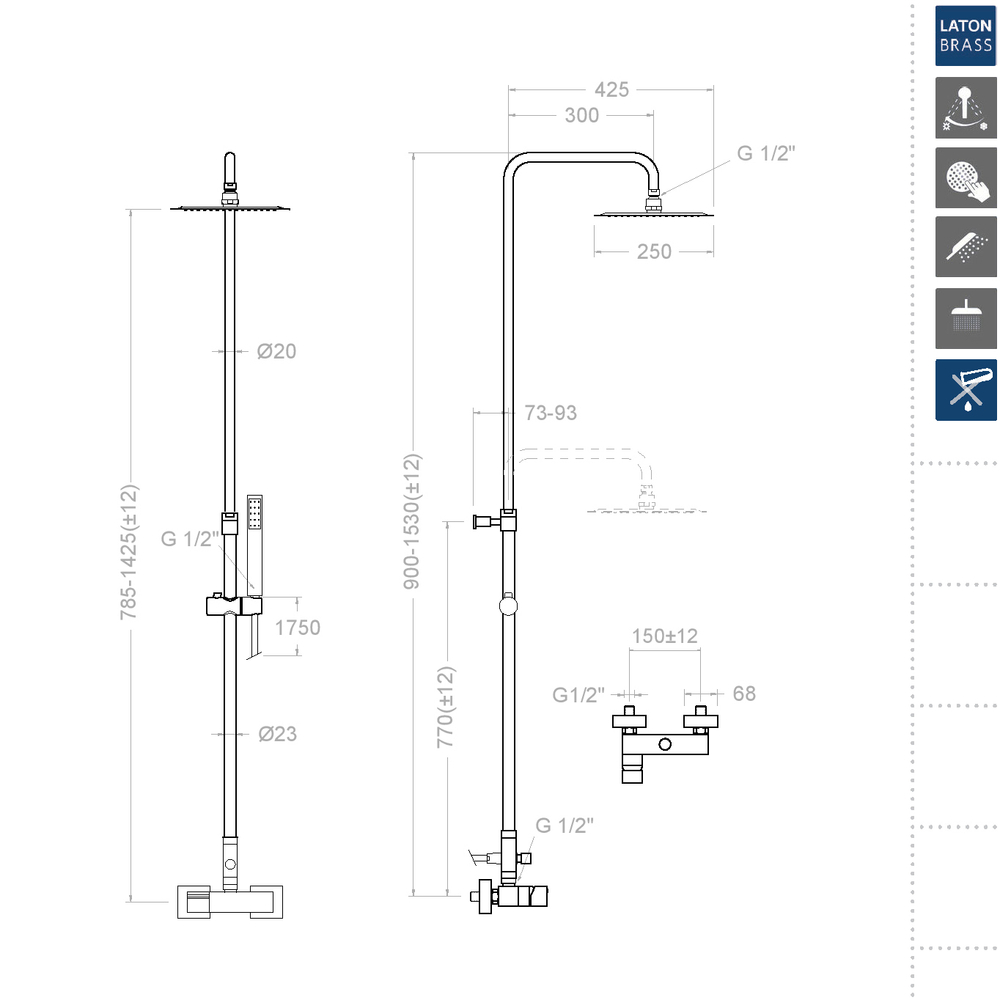 Душевая система без излива с регулировкой высоты KUATRO 4758RK250