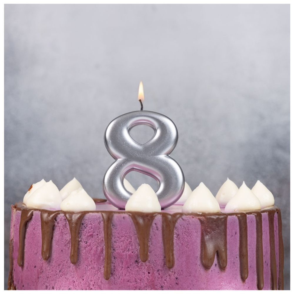 Свечи-цифры Серебряные, 8 см.