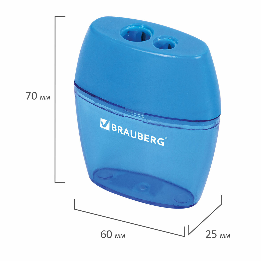 Точилка BRAUBERG "Diamond Dual" 2 отверстия для чернографитных карандашей (в том числе утолщенных) с контейнером ассорти (12 штук в упаковке)