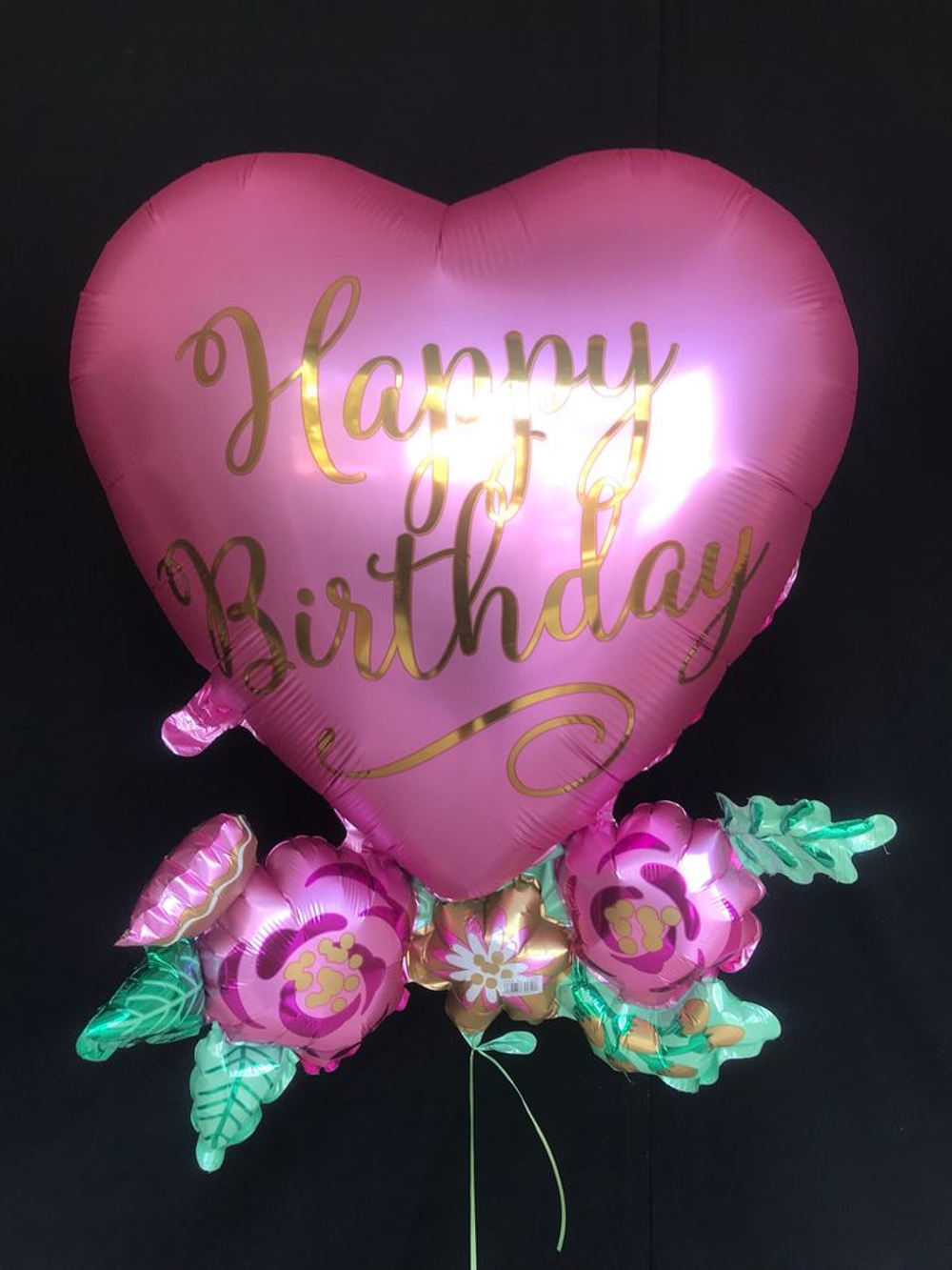 Фольгированный шар-сердце «Happy Birthday. Розовые цветы» сатин, 76 см