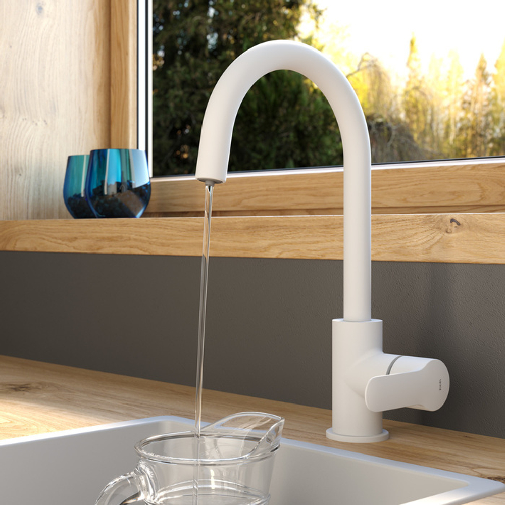 Смеситель для кухни с каналом для фильтрованной воды, белый матовый, Cuba, IDDIS, CUBWTFJi05