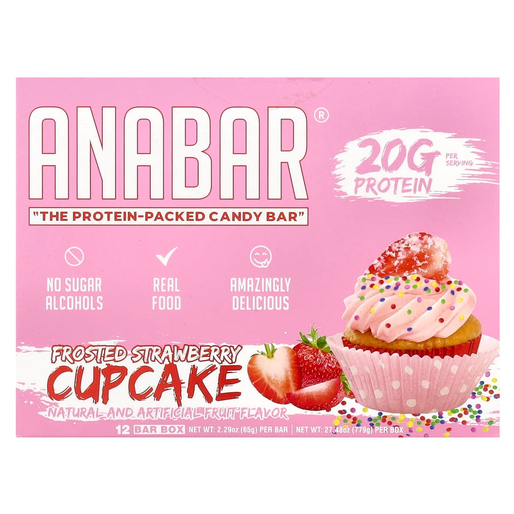 The Anabar, The Protein-Packed Candy Bar, матовый клубничный кекс, 12 батончиков по 65 г (2,29 унции)