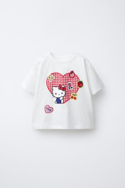 ZARA ФУТБОЛКА С СЕРДЦЕМ ВИШИ HELLO KITTY ©, ЭКРЮ