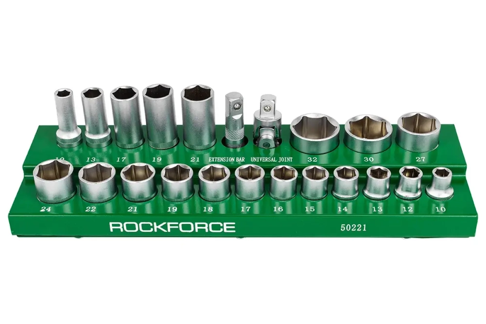 Набор торцевых головок RF-50221: 1/2"DR (10-32мм) универсальный профиль 22пр. ROCKFORCE