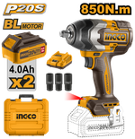 Аккумуляторный бесщеточный ударный гайковерт INGCO CIWLI2085 INDUSTRIAL 20 В 1/2" 850 Нм