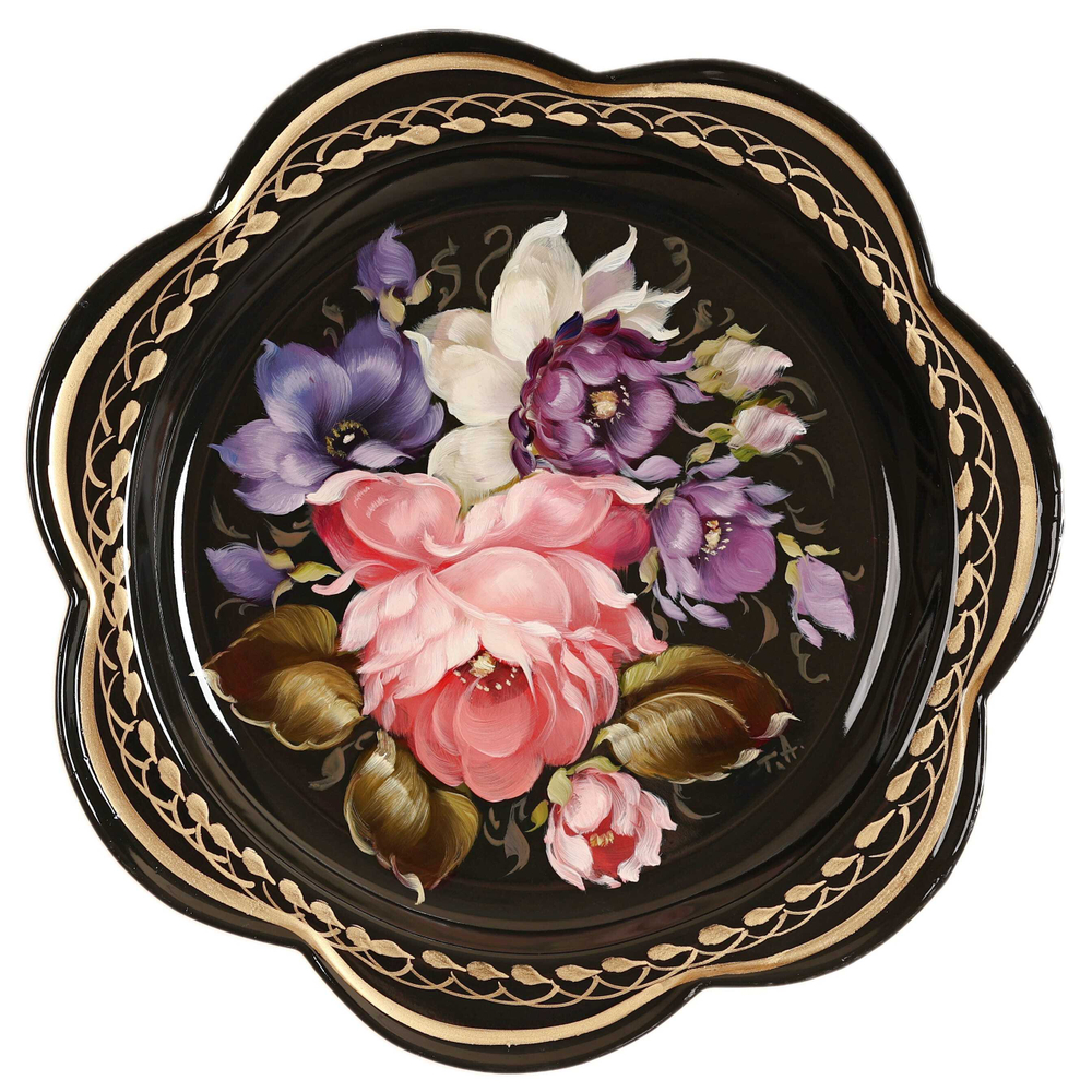 Жостовский поднос декоративный, размер 18 см (A1), металлический