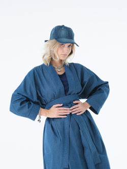 Кафтан /джинс / синий+ кушак